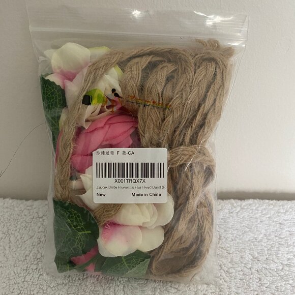 Flower Girl Headband with twine and silk Flowers NWT - Picture 3 of 3